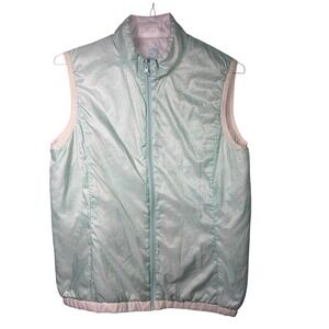 FootJoy Golf Vest Womens M Mint Green / White Reversible EUC Full Zip Mock Neck
